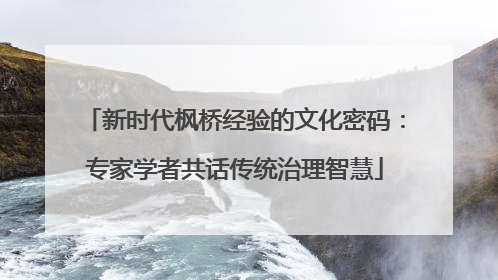 新时代枫桥经验的文化密码：专家学者共话传统治理智慧