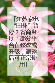 江苏家电“国补”暂停？省商务厅：部分平台在整改或升级，调整后可正常使用